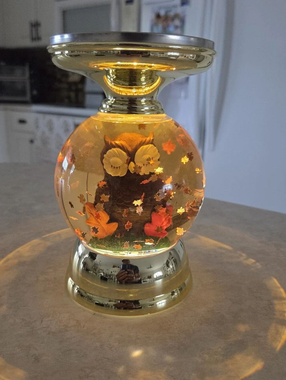 Bath&Body Works Forest Friends Owl Water Globe Candle Holder Lights Up